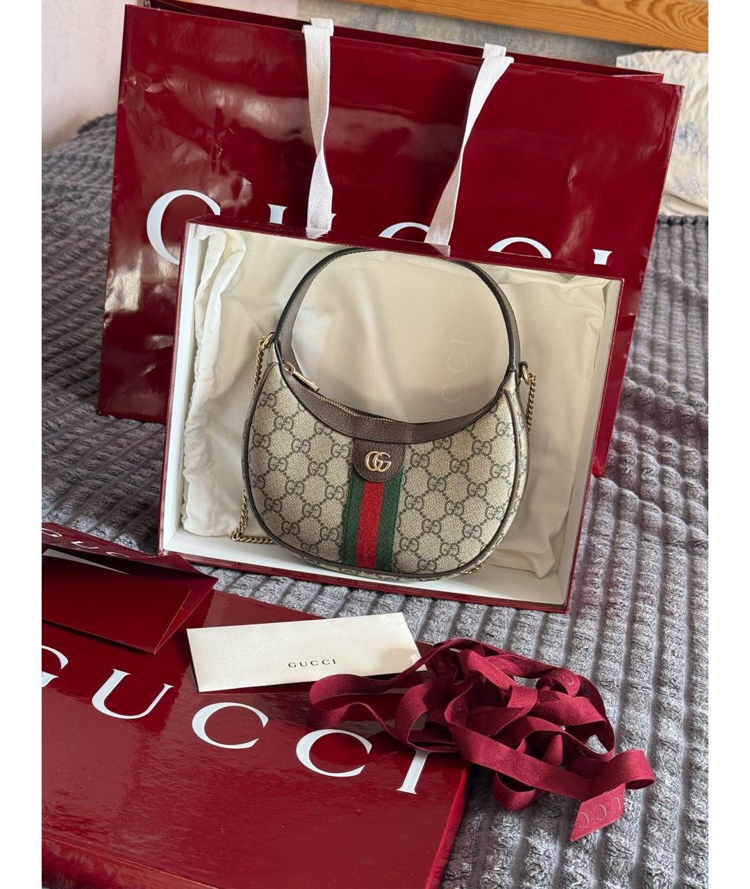 GUCCI Бежевая сумка через плечо из канвы, фото 8