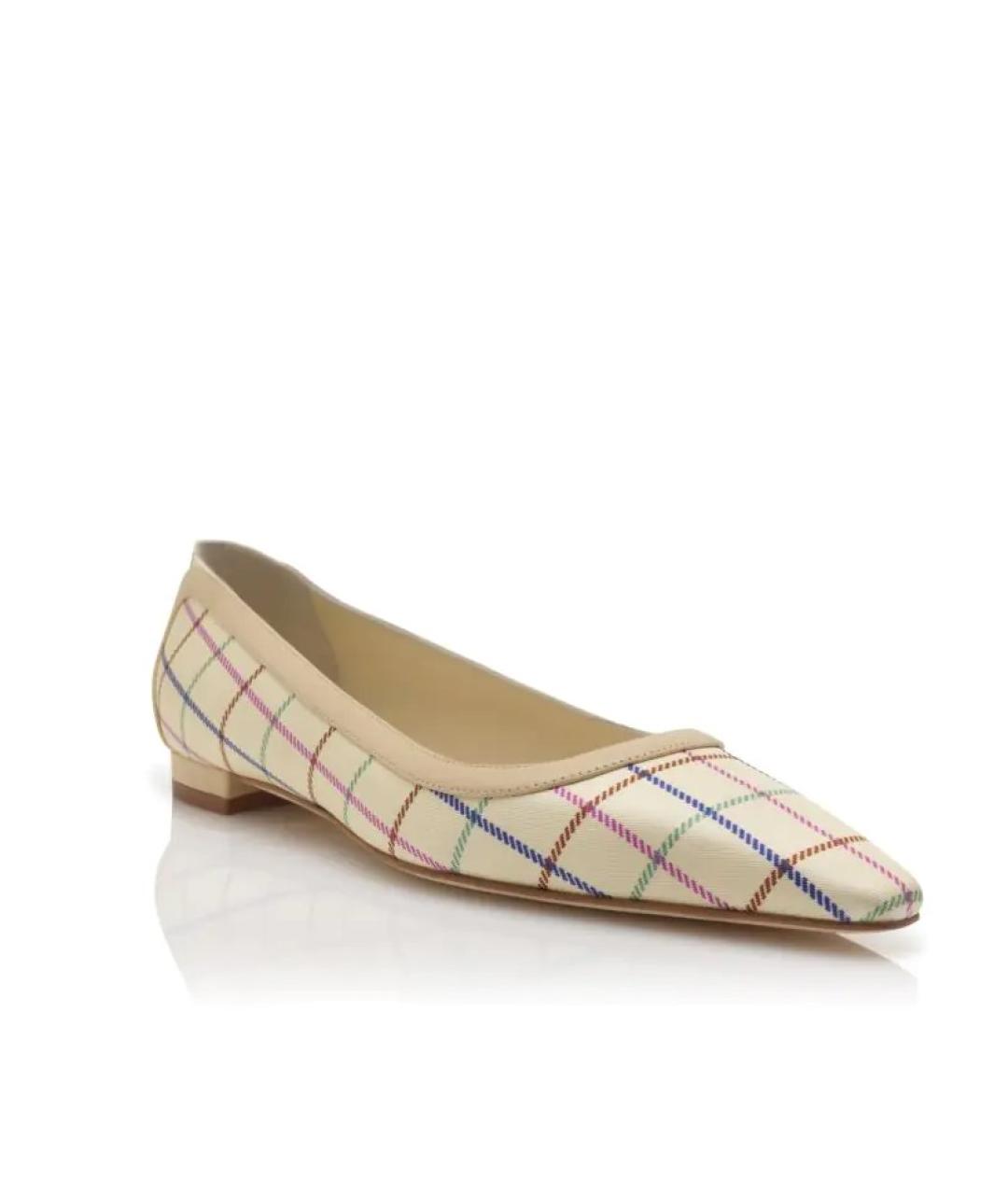 MANOLO BLAHNIK Бежевые кожаные балетки, фото 2