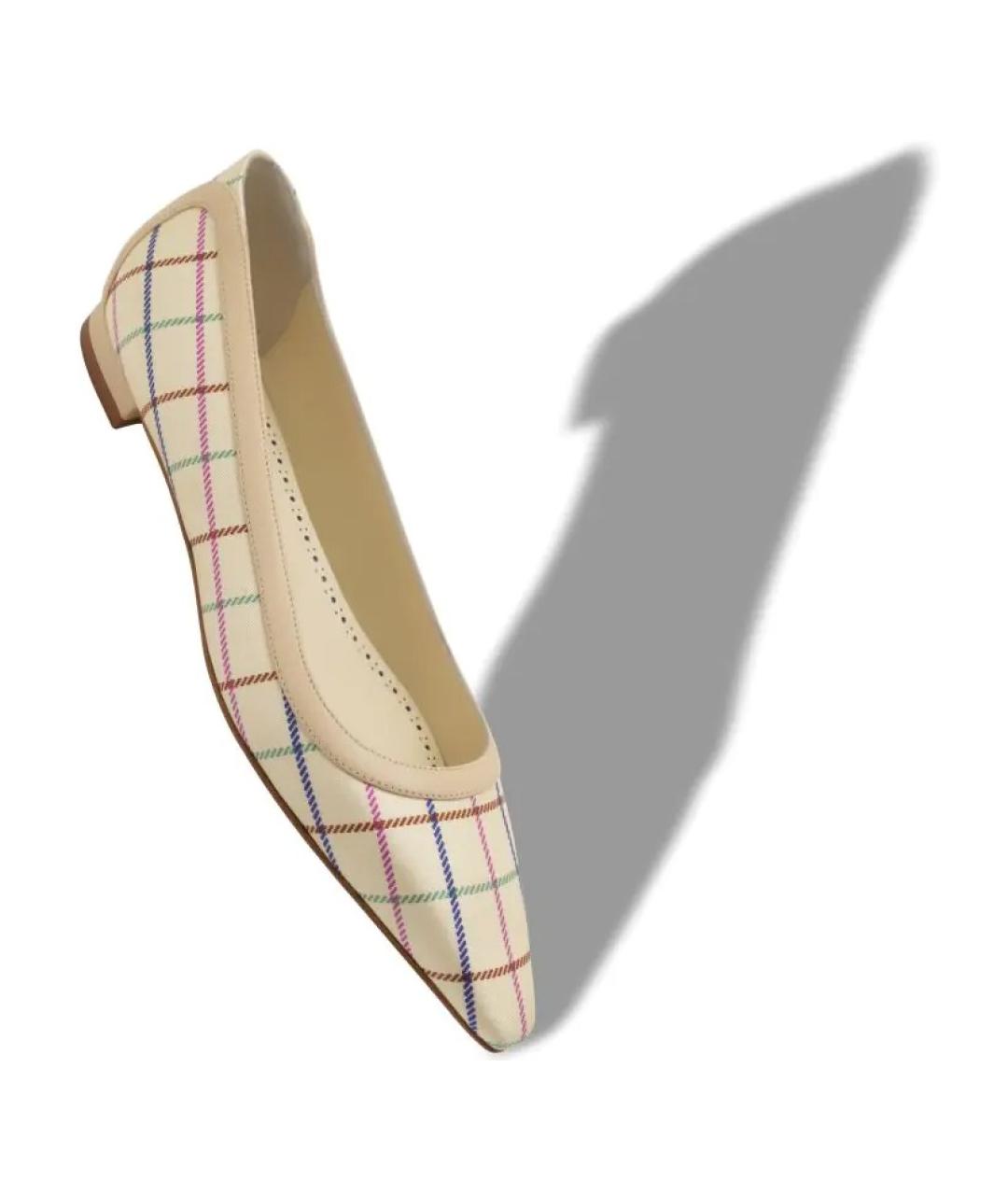 MANOLO BLAHNIK Бежевые кожаные балетки, фото 3