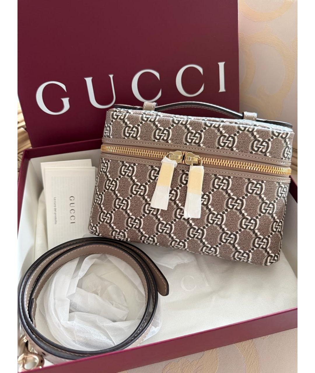 GUCCI Бежевая сумка через плечо из канвы, фото 4