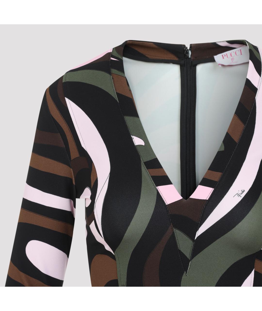 PUCCI Хаки вискозное повседневное платье, фото 5