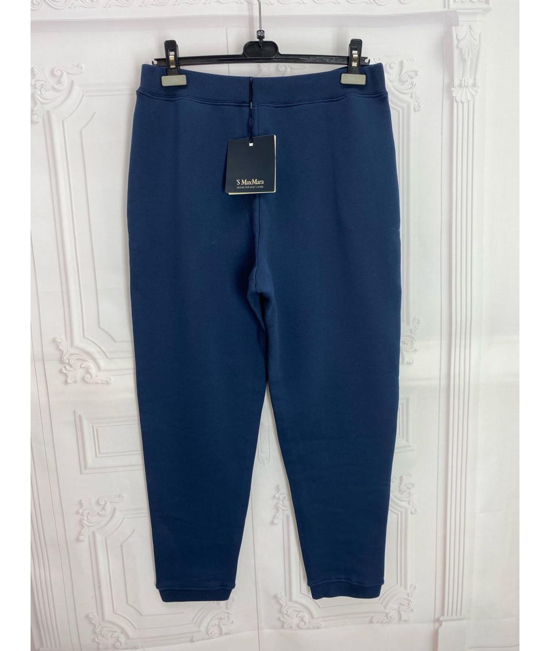 'S MAX MARA Темно-синие хлопко-эластановые спортивные брюки и шорты, фото 2