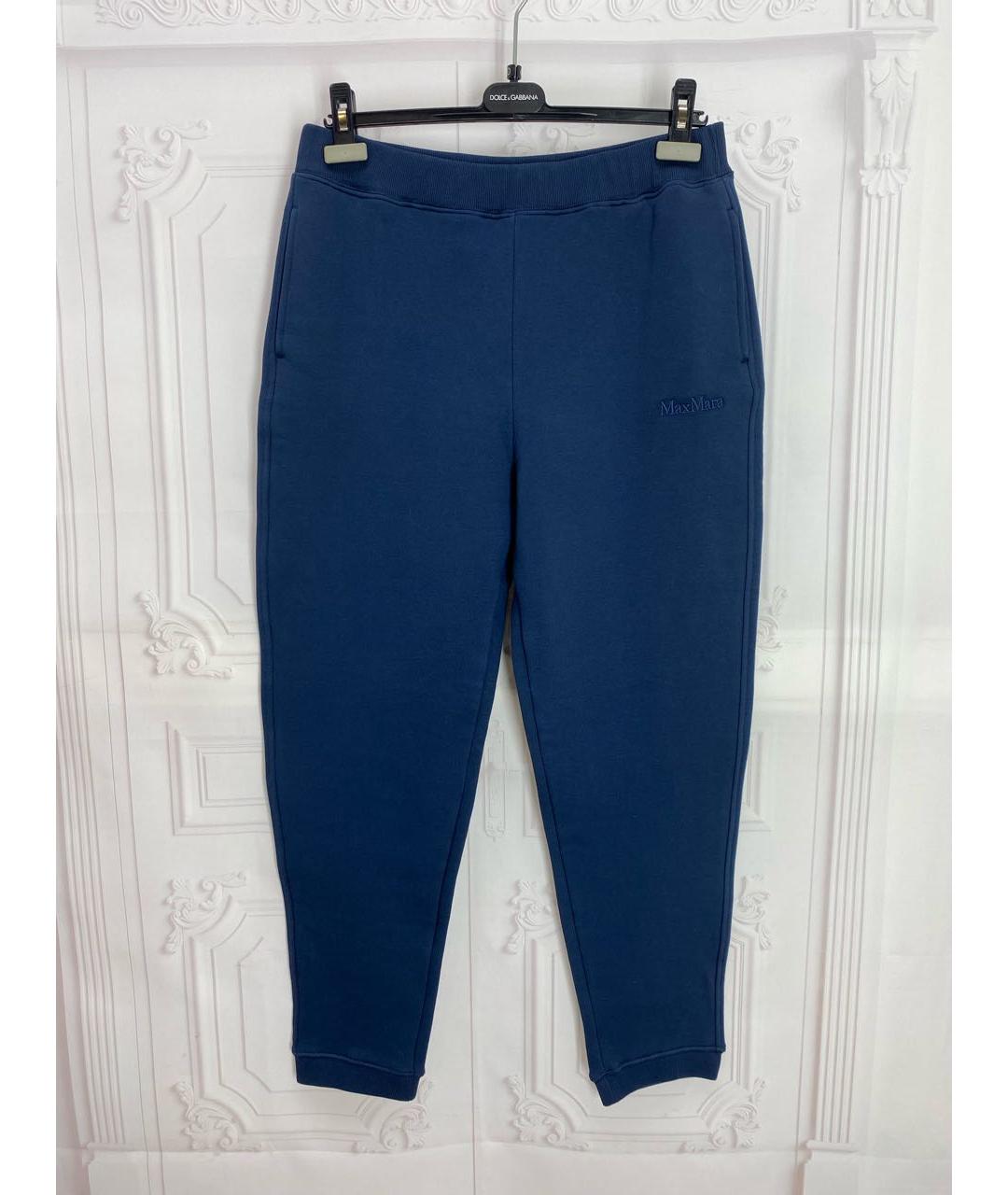 'S MAX MARA Темно-синие хлопко-эластановые спортивные брюки и шорты, фото 9