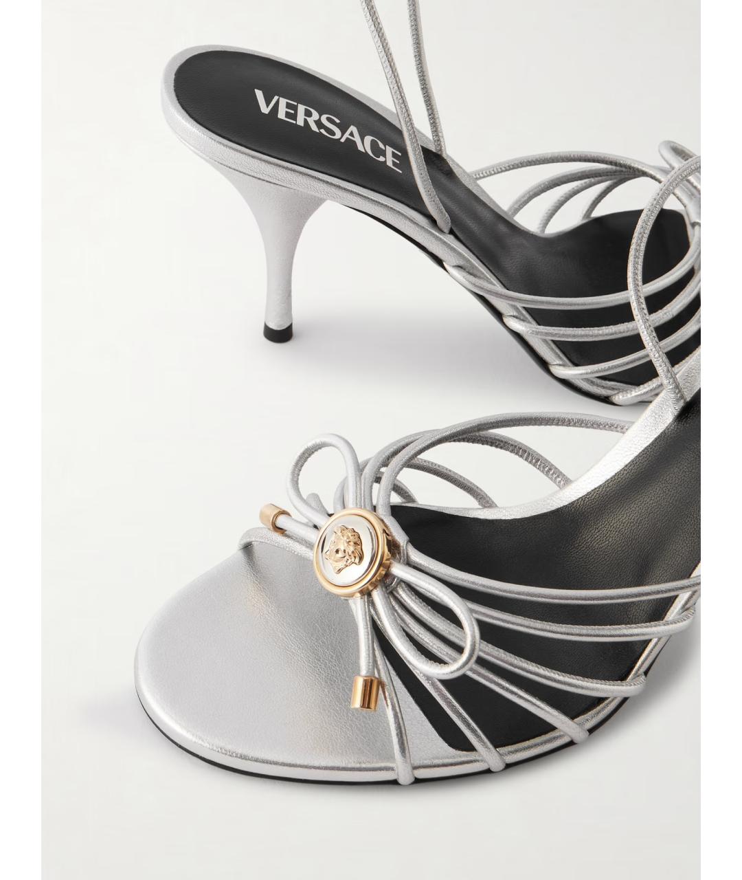 VERSACE Серебряные кожаные босоножки, фото 5