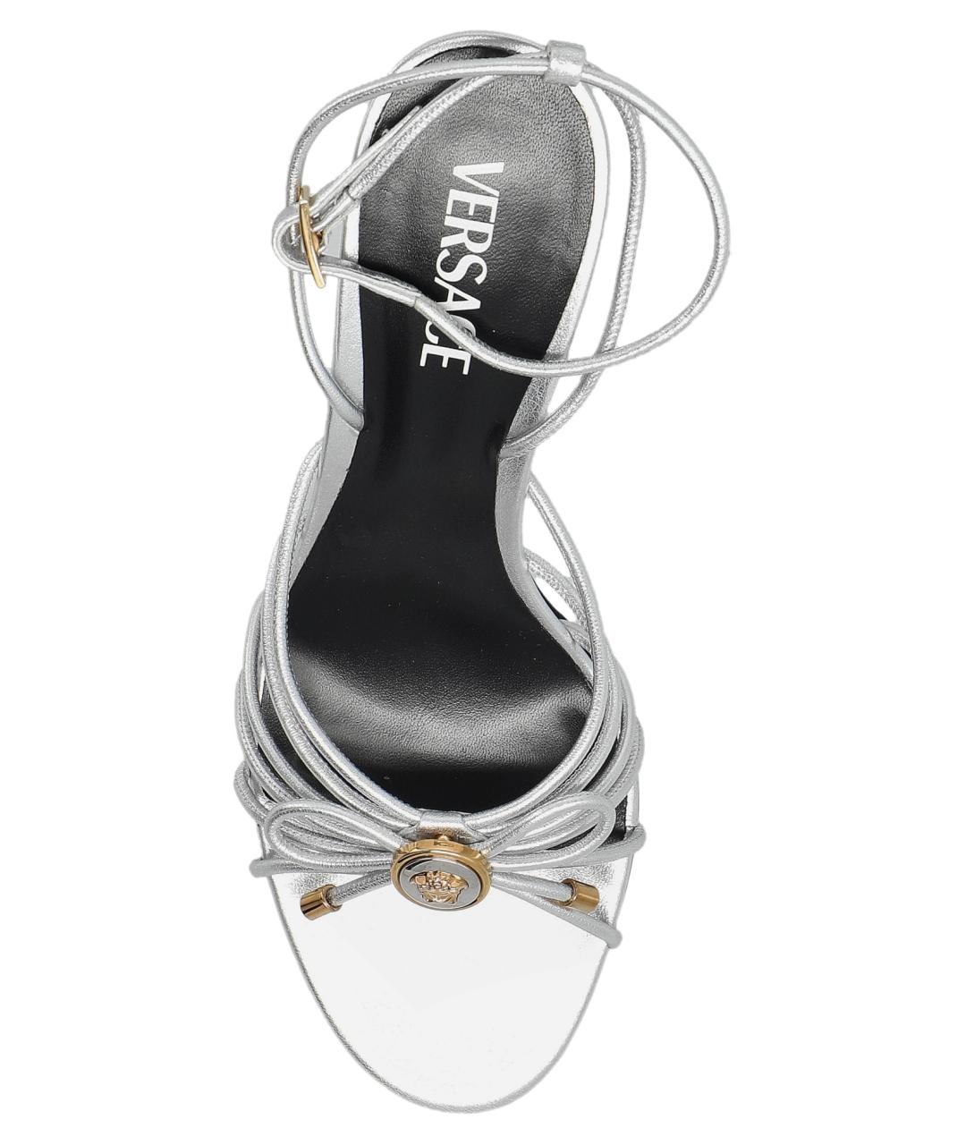 VERSACE Серебряные кожаные босоножки, фото 4