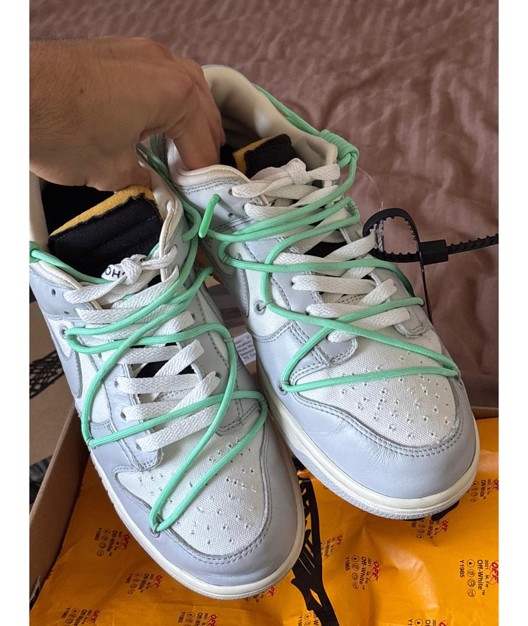 NIKE X OFF-WHITE Бирюзовые кожаные низкие кроссовки / кеды, фото 2