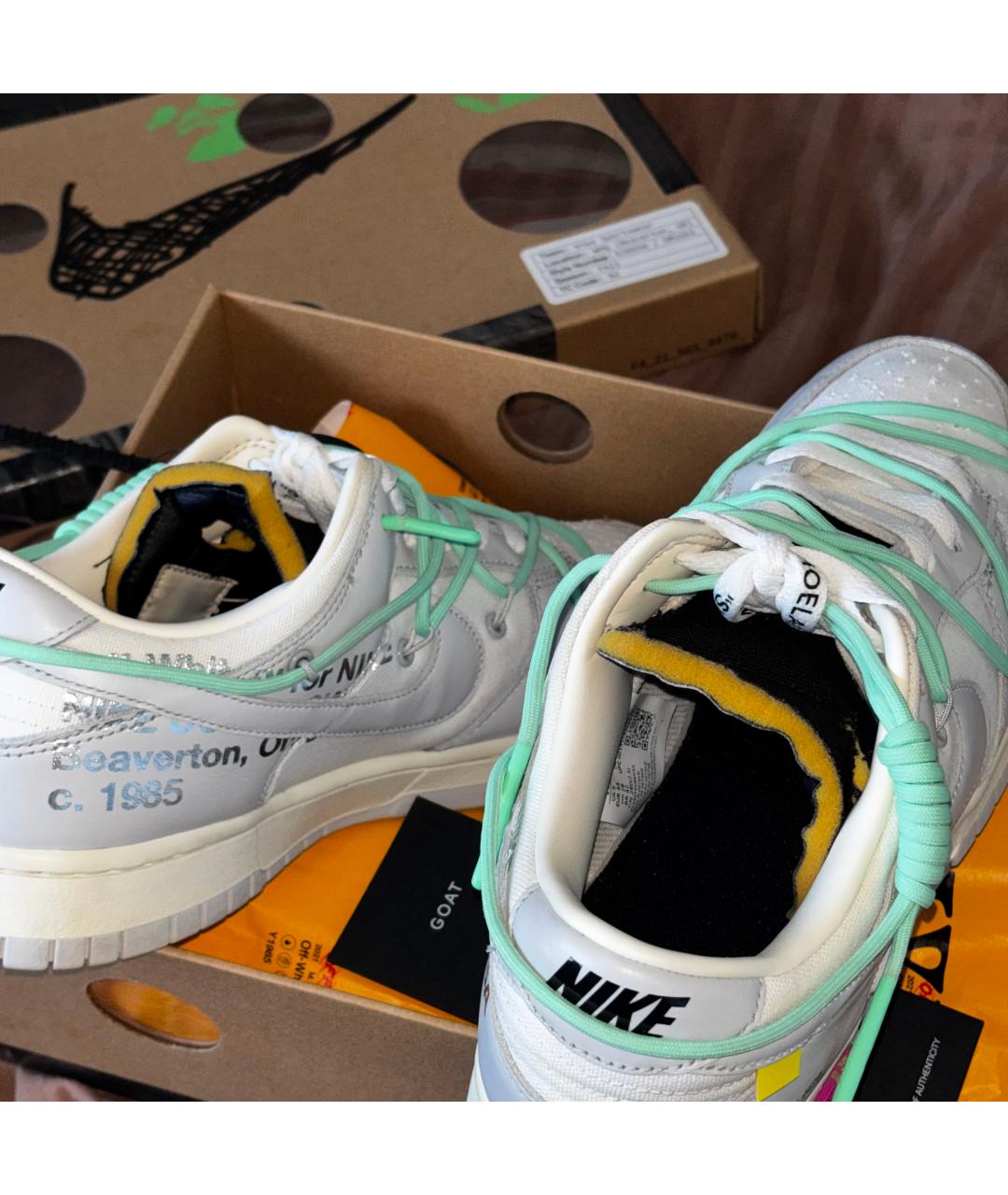 NIKE X OFF-WHITE Бирюзовые кожаные низкие кроссовки / кеды, фото 3