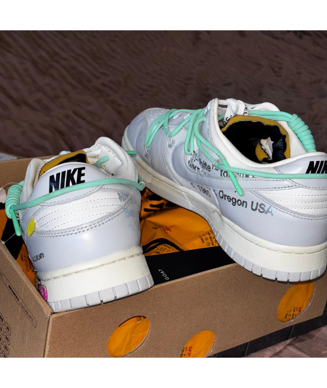 NIKE X OFF-WHITE Бирюзовые кожаные низкие кроссовки / кеды, фото 4