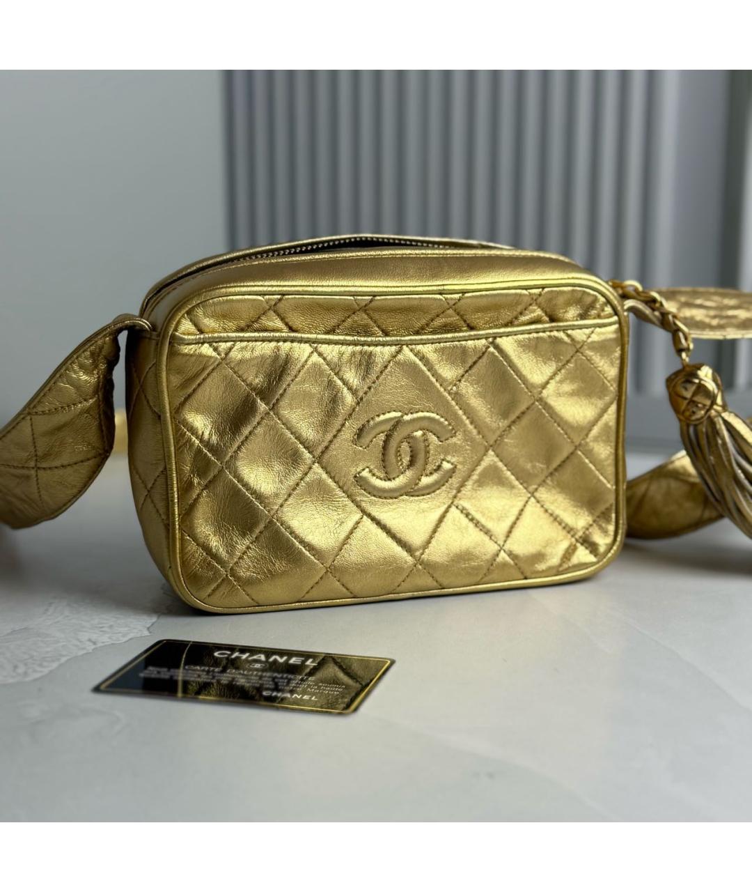 CHANEL Золотая кожаная сумка с короткими ручками, фото 2