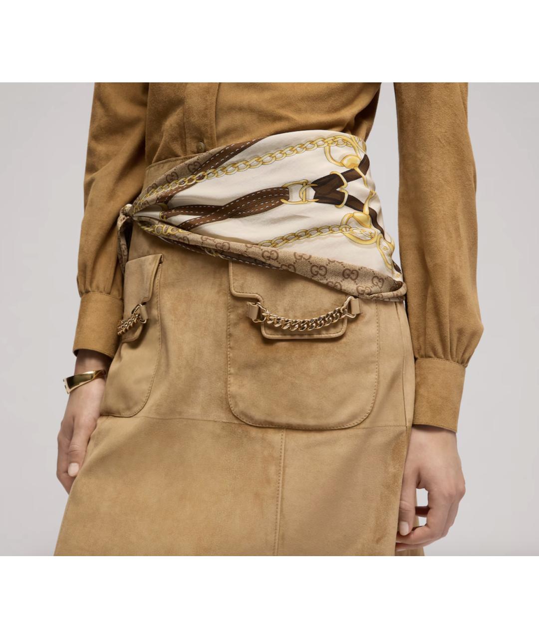 GUCCI Бежевый шелковый платок, фото 4
