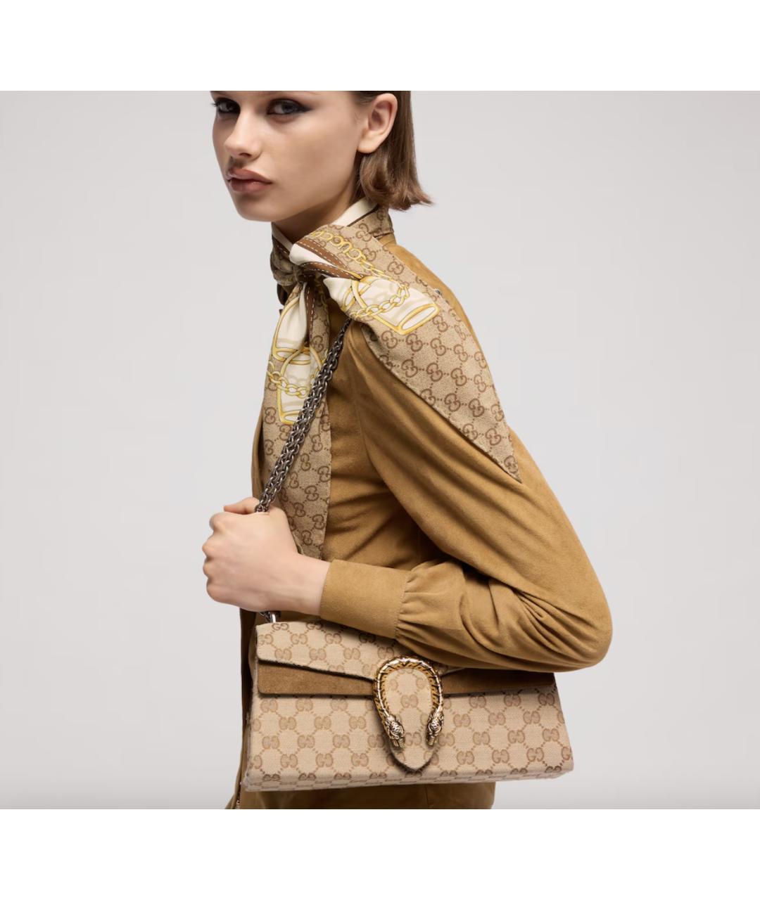 GUCCI Бежевый шелковый платок, фото 3