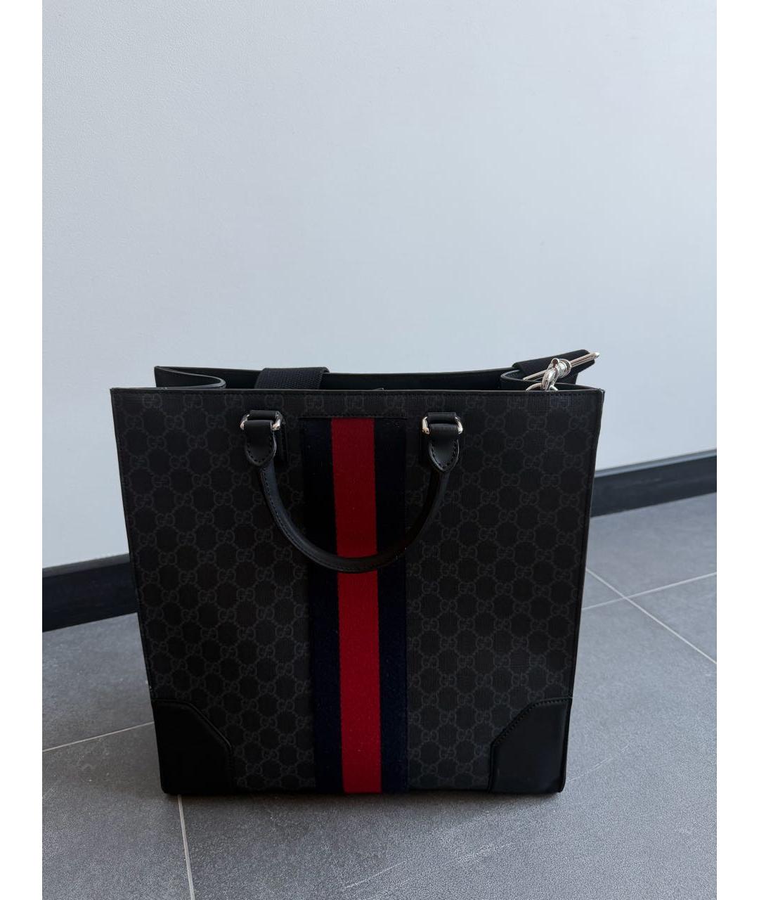 GUCCI Черная кожаная сумка тоут, фото 3