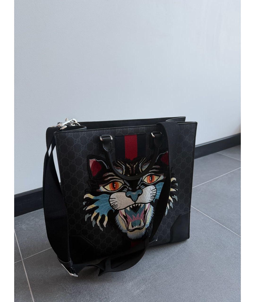 GUCCI Черная кожаная сумка тоут, фото 5