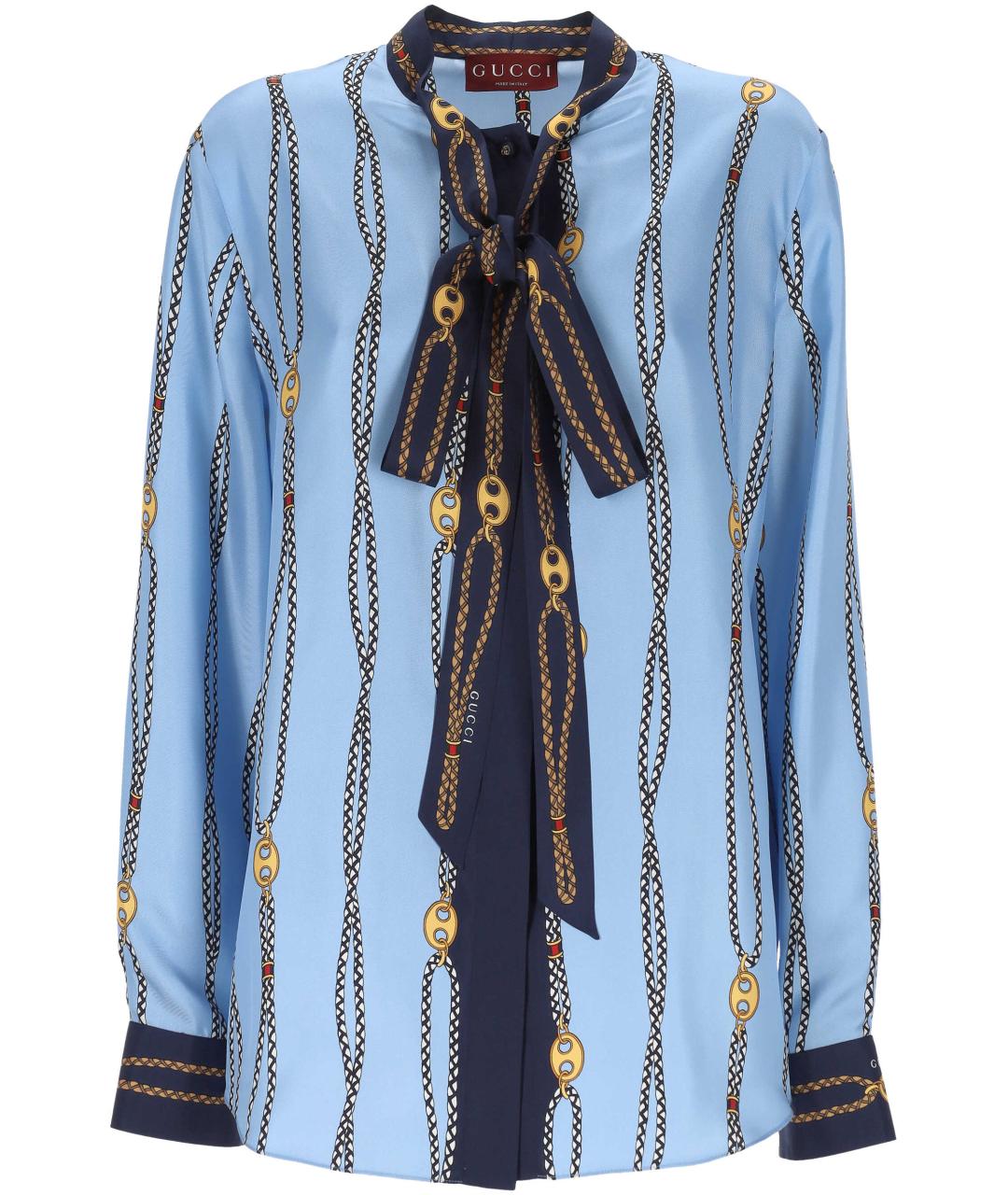 GUCCI Голубая шелковая рубашка, фото 1