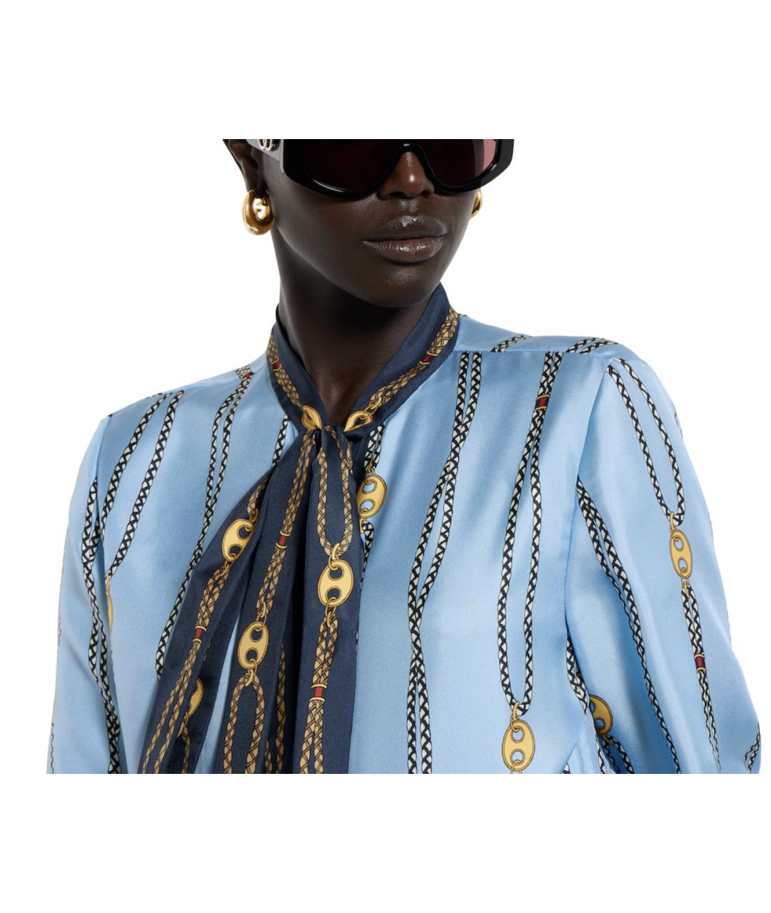 GUCCI Голубая шелковая рубашка, фото 5