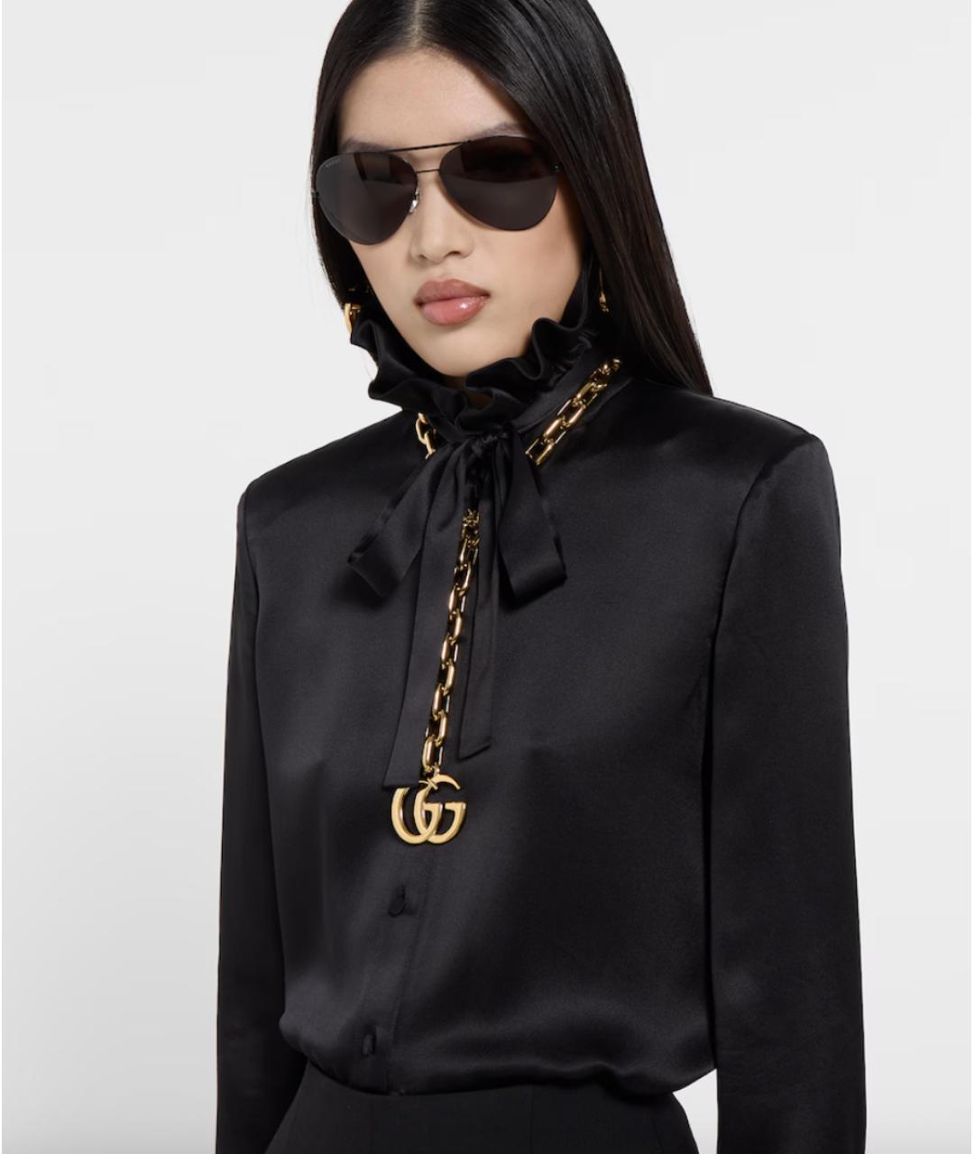 GUCCI Черная шелковая блузы, фото 5