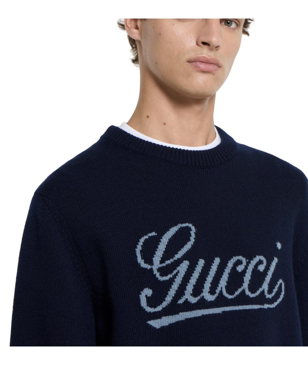 GUCCI Синий шерстяной джемпер / свитер, фото 4