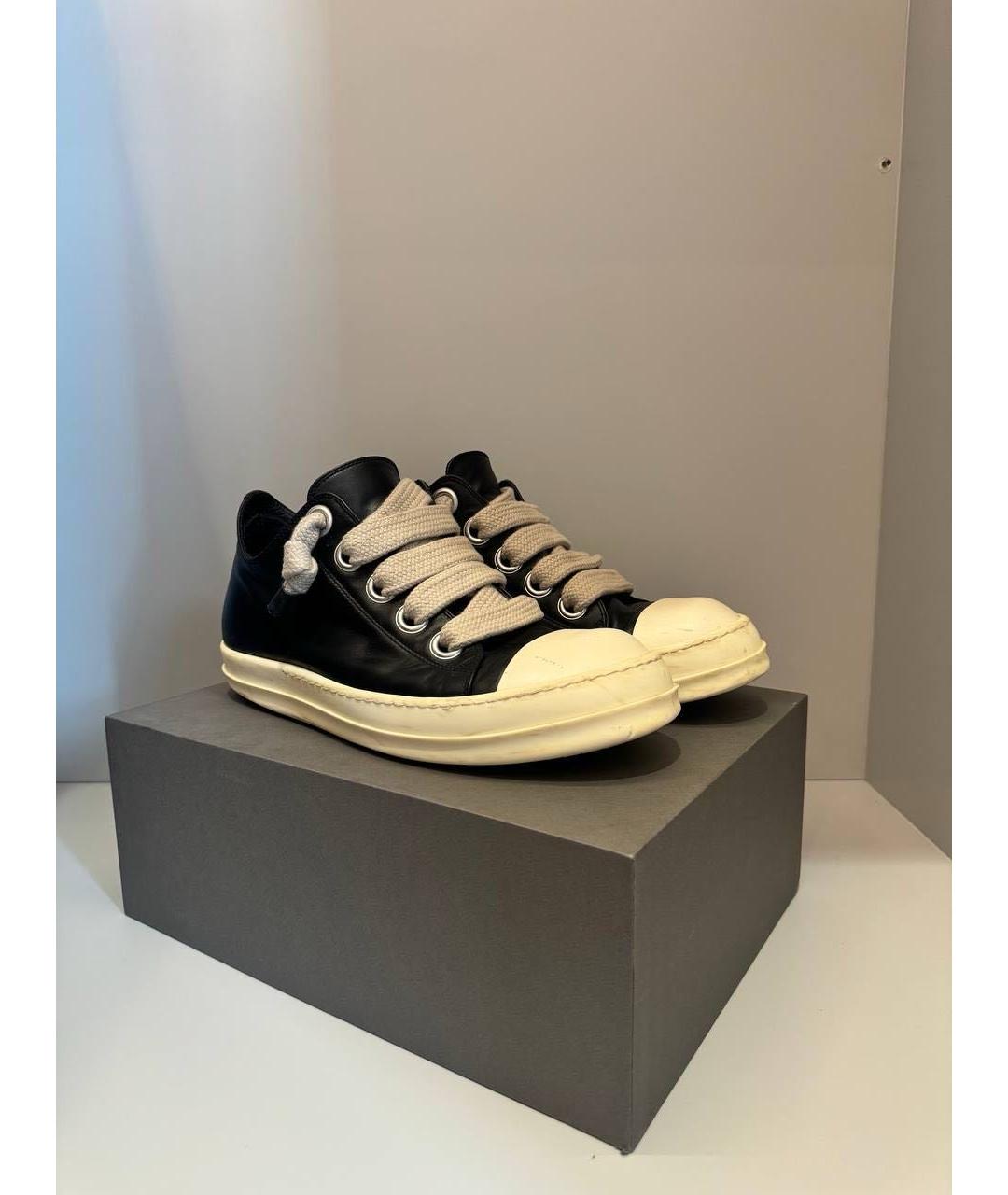 RICK OWENS Черные кожаные низкие кроссовки / кеды, фото 8