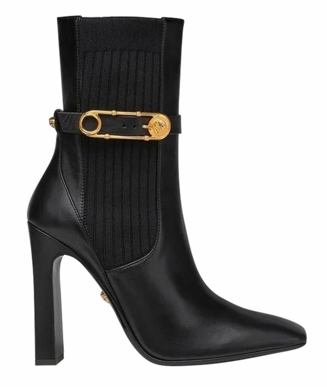 VERSACE Черные кожаные ботильоны, фото 4