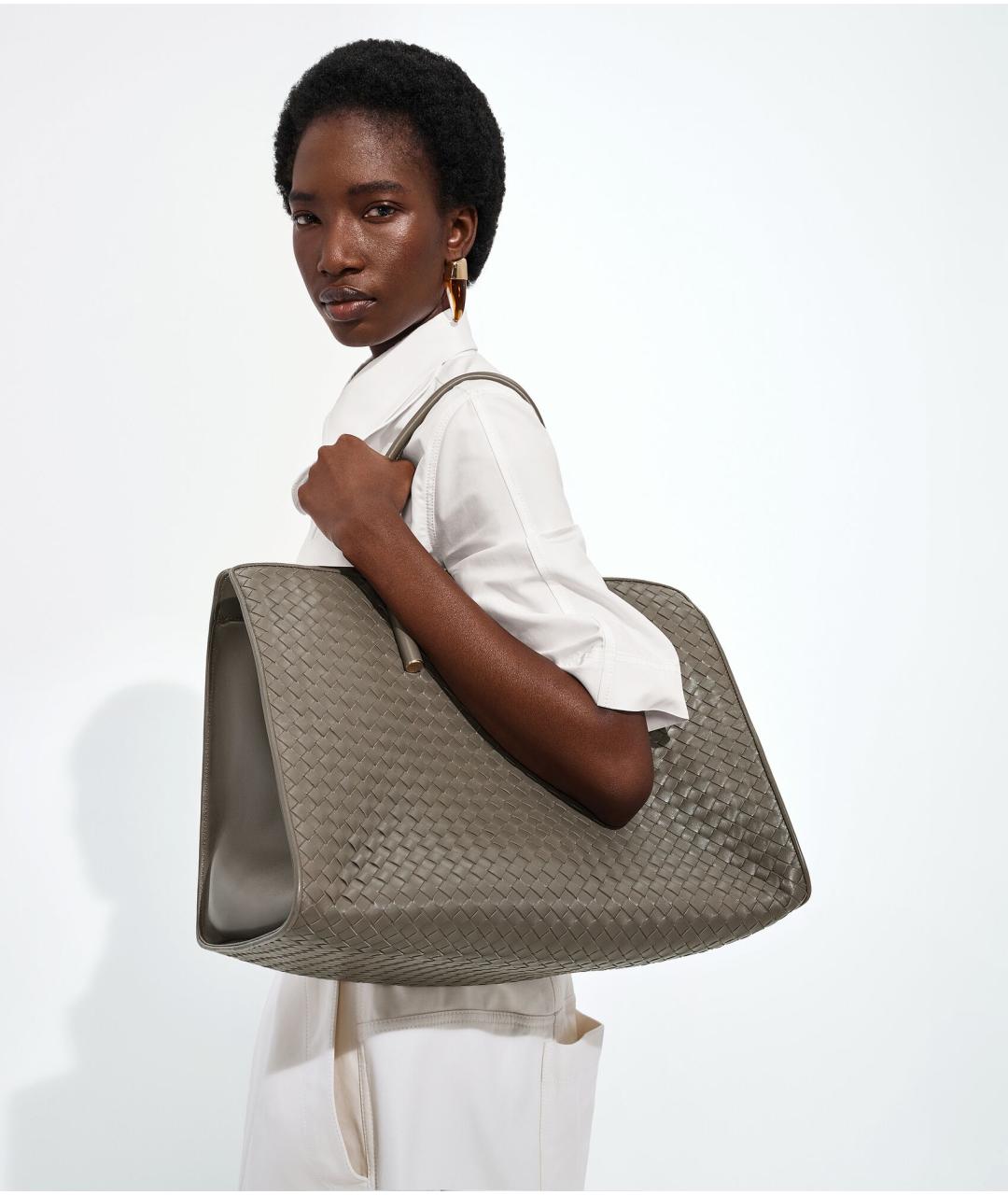 BOTTEGA VENETA Хаки кожаная сумка тоут, фото 6
