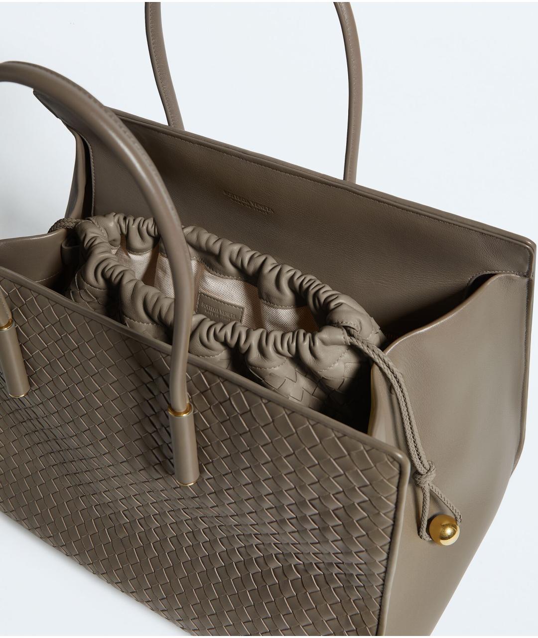 BOTTEGA VENETA Хаки кожаная сумка тоут, фото 5