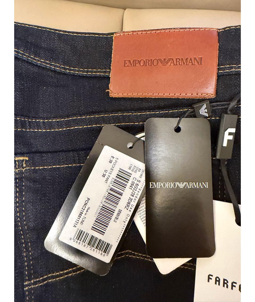 EMPORIO ARMANI Темно-синие хлопковые джинсы слим, фото 4