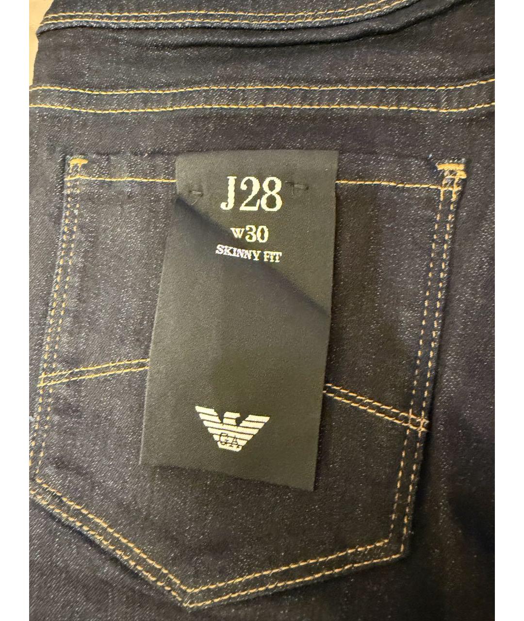 EMPORIO ARMANI Темно-синие хлопковые джинсы слим, фото 5