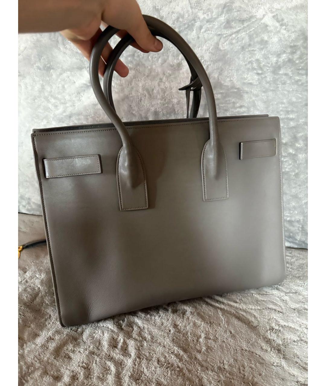 SAINT LAURENT Антрацитовая кожаная сумка с короткими ручками, фото 2
