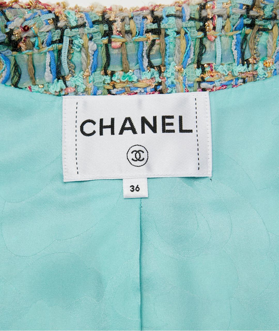 CHANEL Голубой хлопковый жакет/пиджак, фото 3