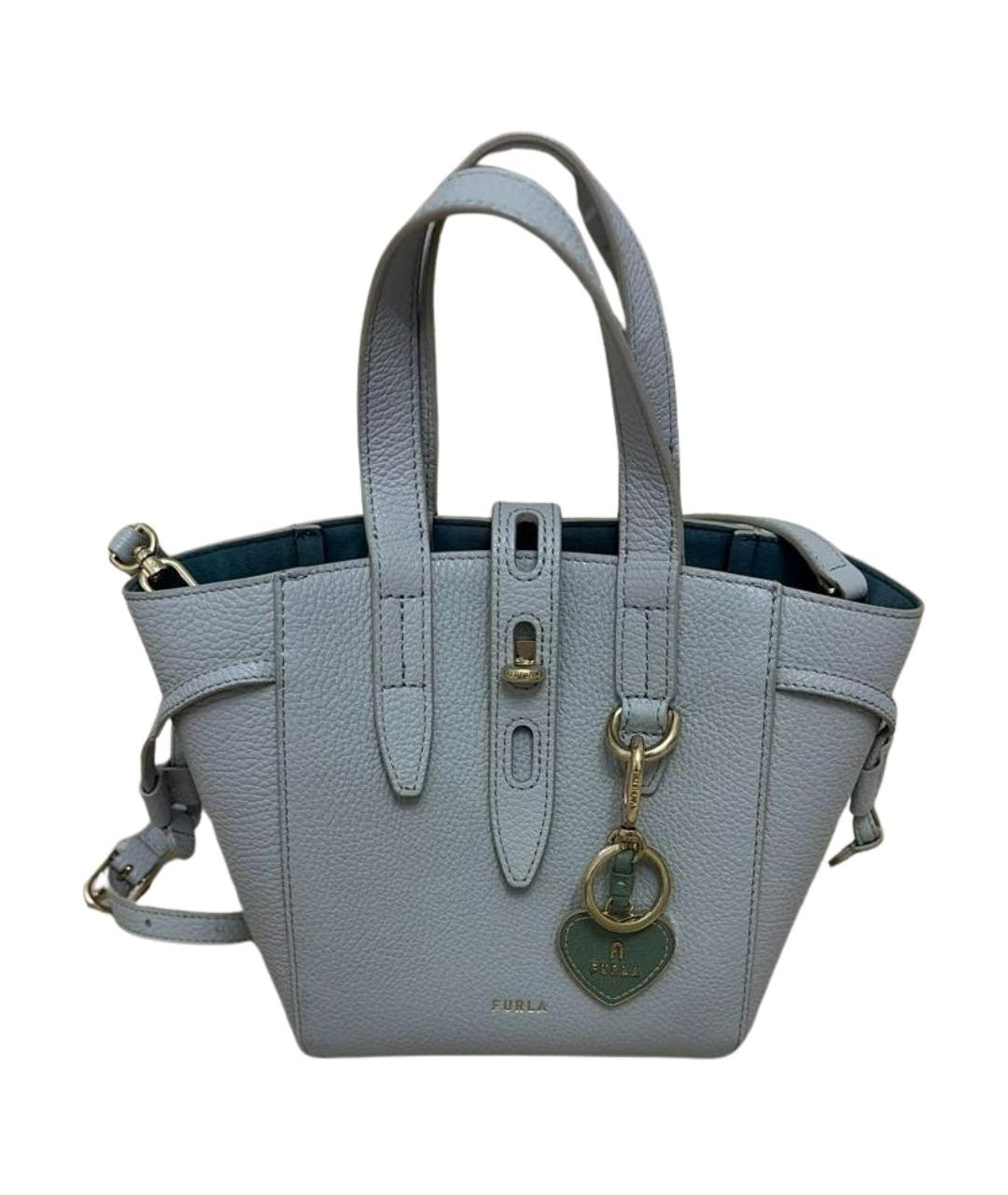 FURLA Голубая кожаная сумка с короткими ручками, фото 1