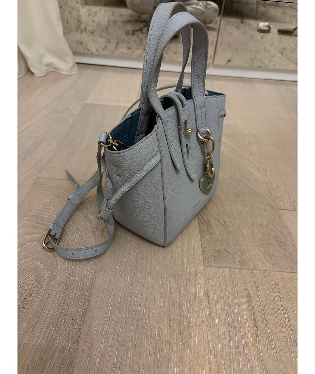 FURLA Голубая кожаная сумка с короткими ручками, фото 2
