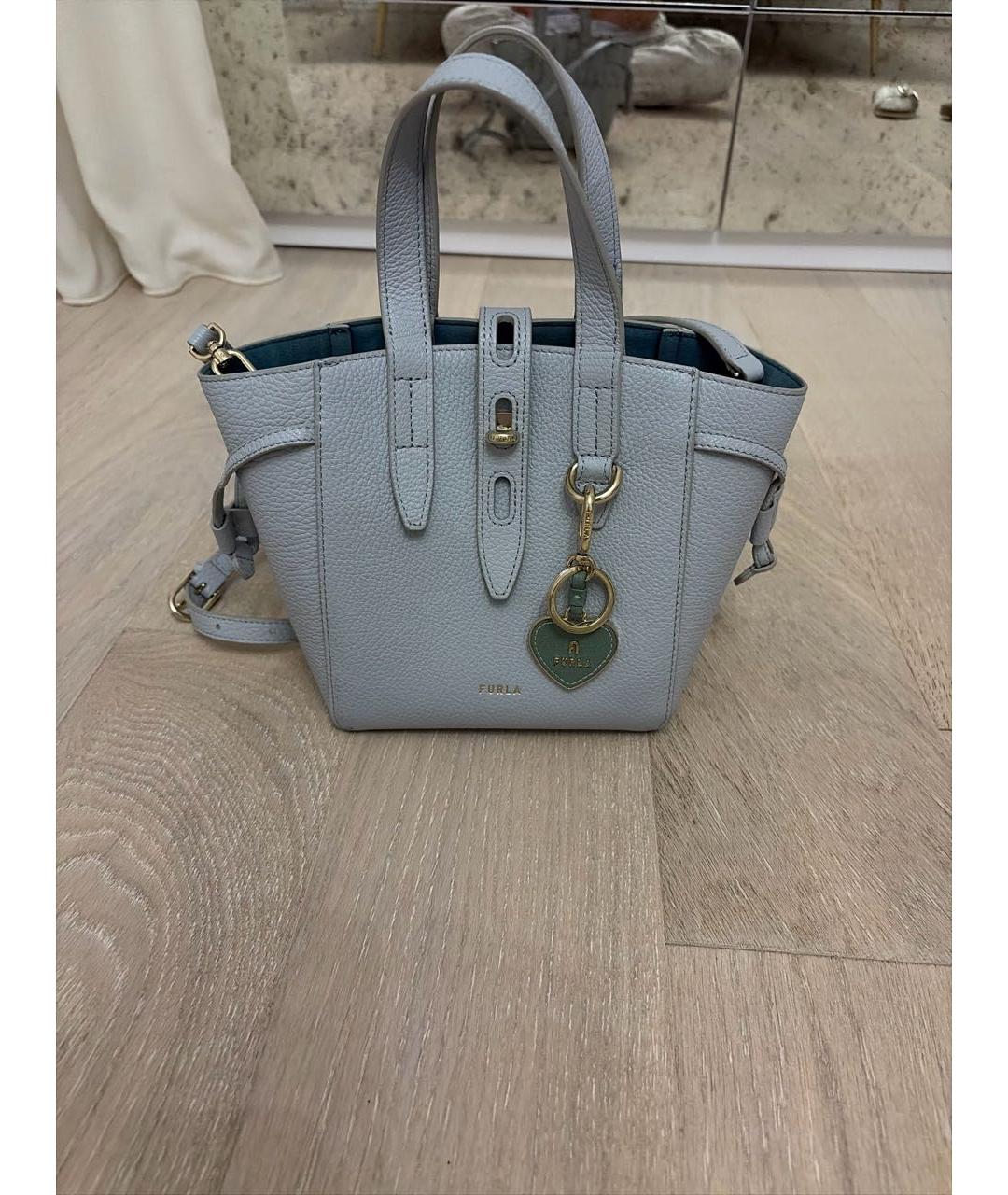 FURLA Голубая кожаная сумка с короткими ручками, фото 6