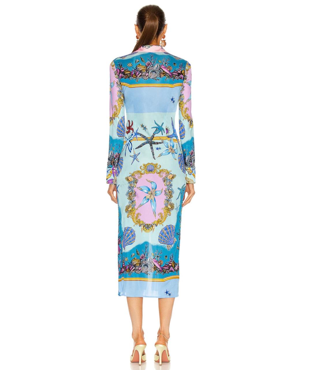 VERSACE Голубое вискозное коктейльное платье, фото 4