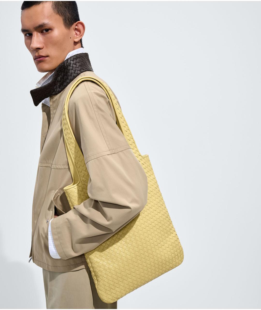BOTTEGA VENETA Желтая кожаная сумка тоут, фото 2
