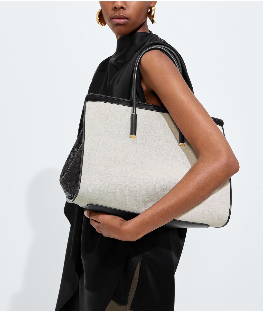 BOTTEGA VENETA Бежевая льняная сумка тоут, фото 2