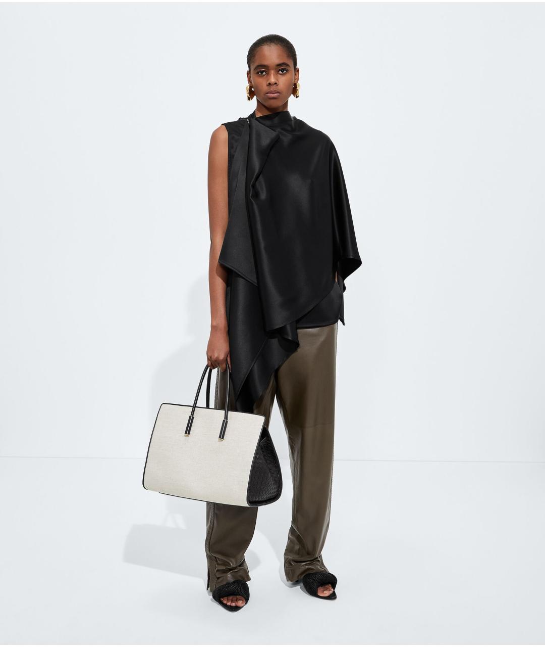 BOTTEGA VENETA Бежевая льняная сумка тоут, фото 5