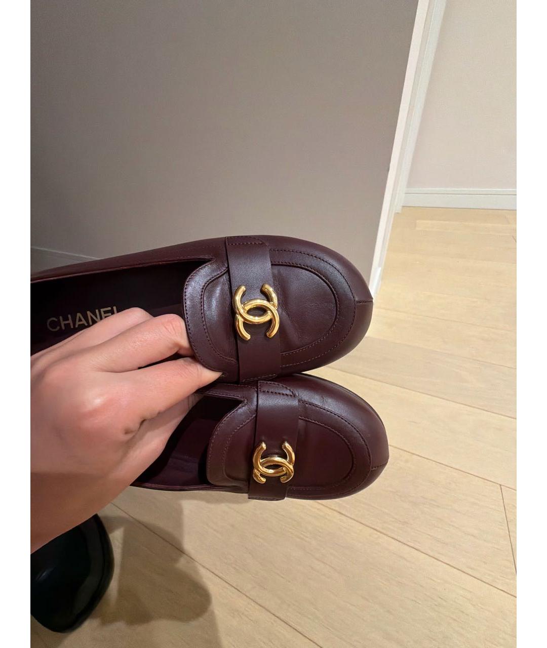 CHANEL Бордовые кожаные балетки, фото 6
