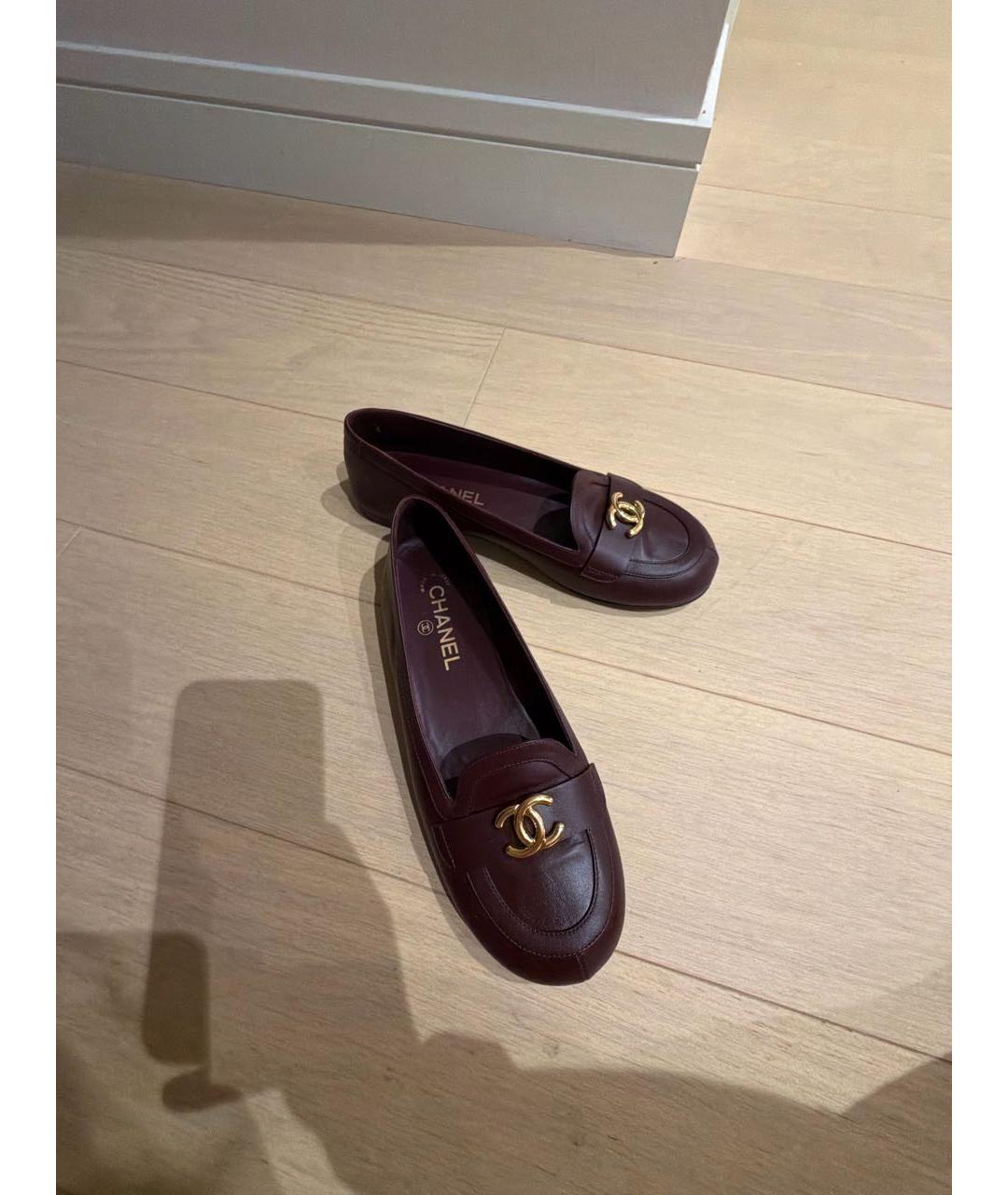 CHANEL Бордовые кожаные балетки, фото 5