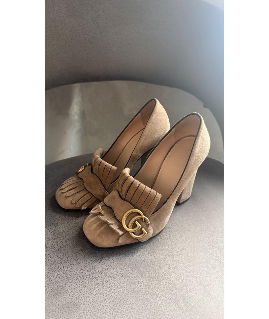 GUCCI Бежевые замшевые туфли, фото 3