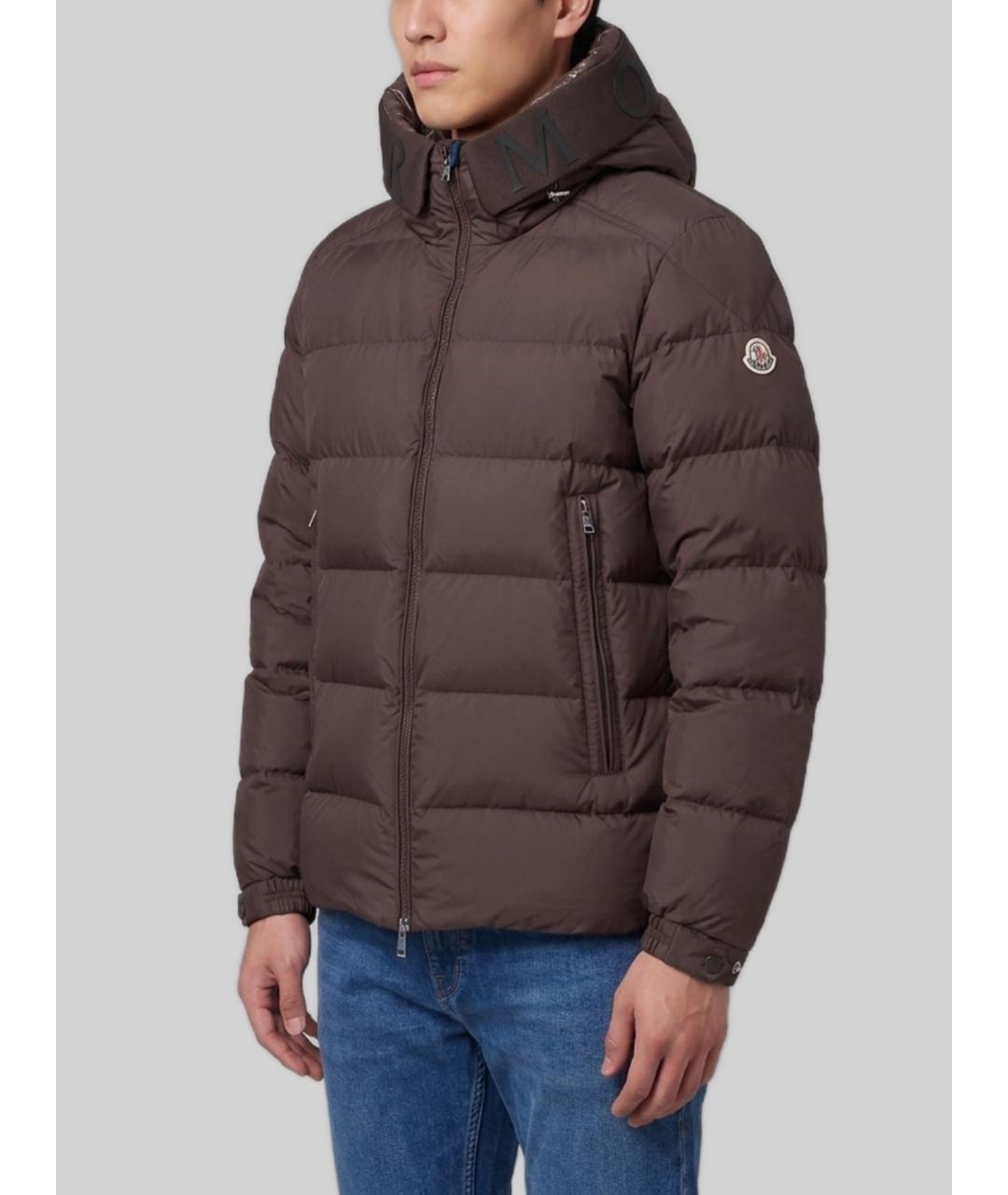 MONCLER Коричневый полиэстеровый пуховик, фото 2