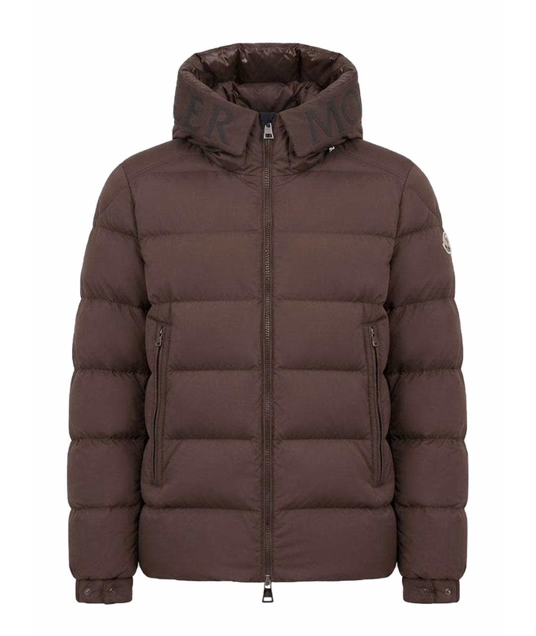MONCLER Коричневый полиэстеровый пуховик, фото 1