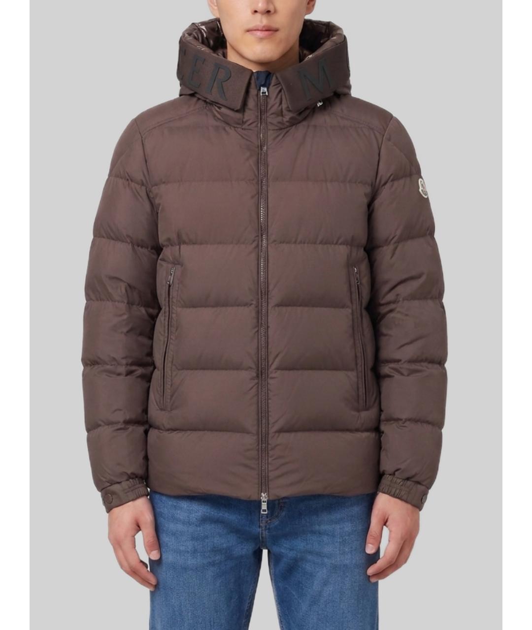 MONCLER Коричневый полиэстеровый пуховик, фото 4