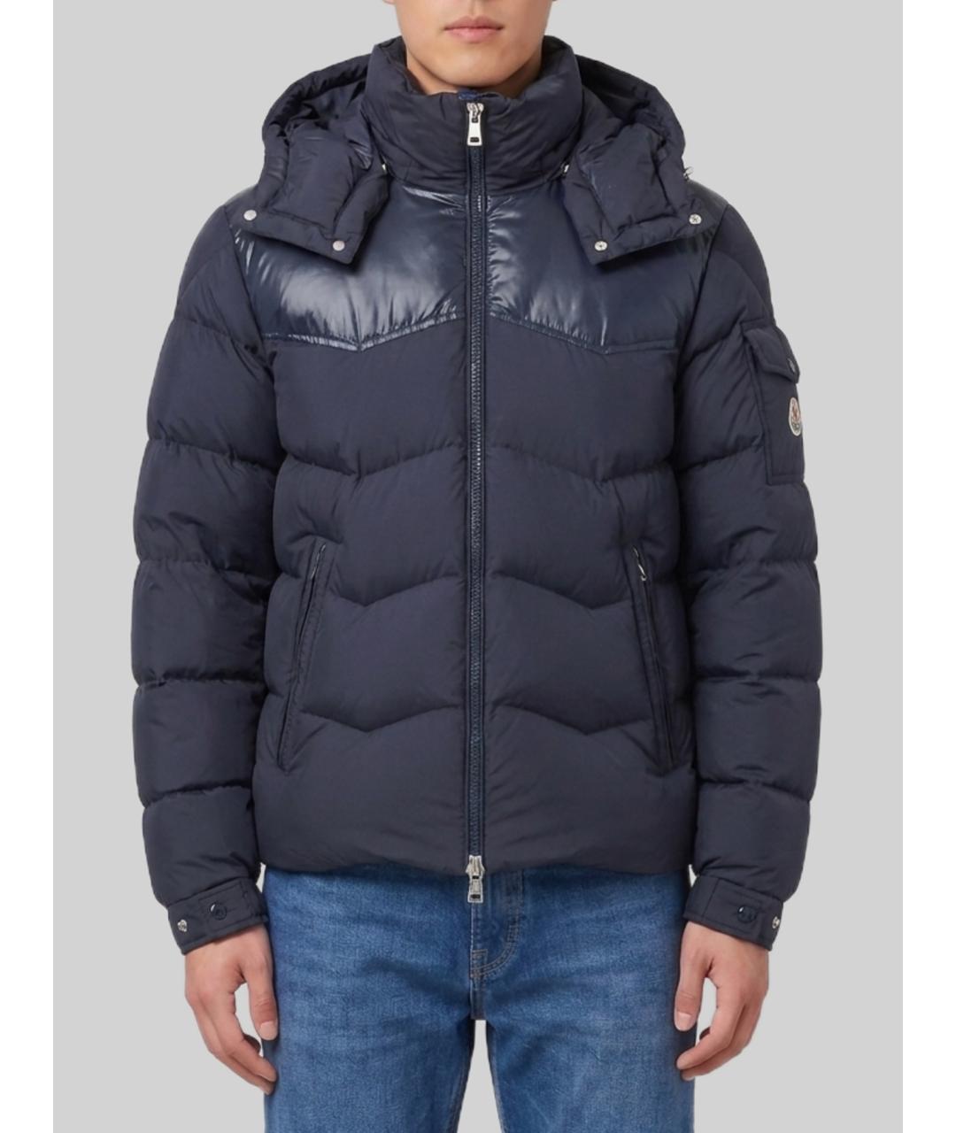 MONCLER Темно-синий полиэстеровый пуховик, фото 2