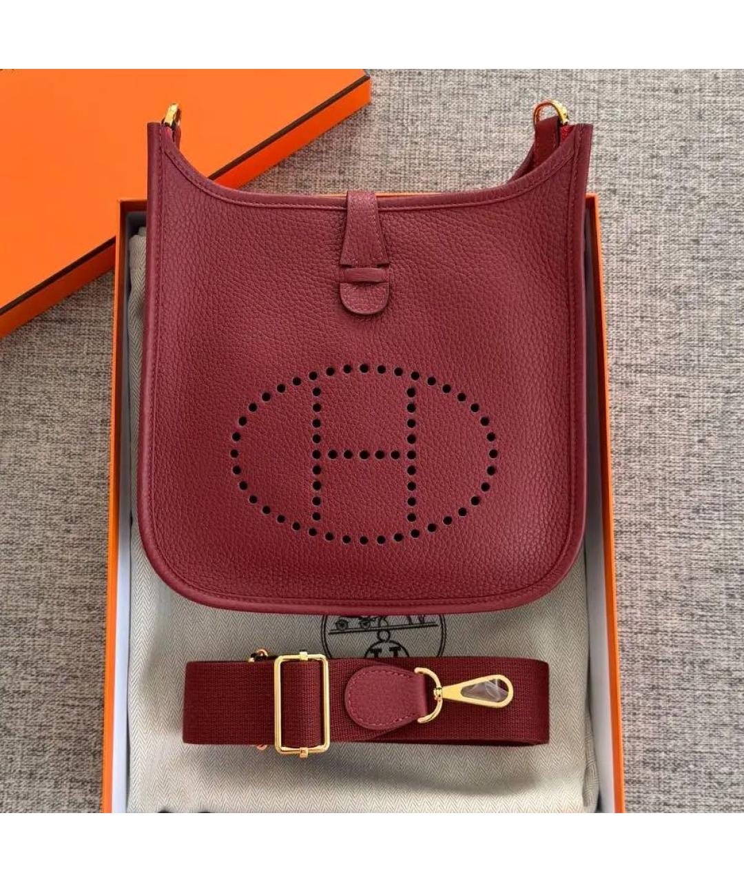 HERMES Бордовая кожаная сумка через плечо, фото 4