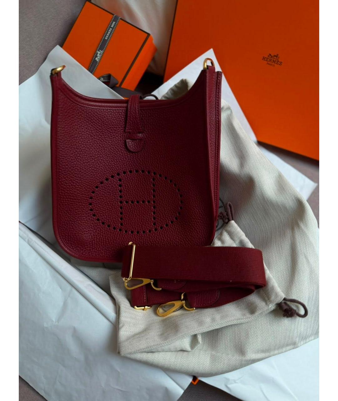 HERMES Бордовая кожаная сумка через плечо, фото 3