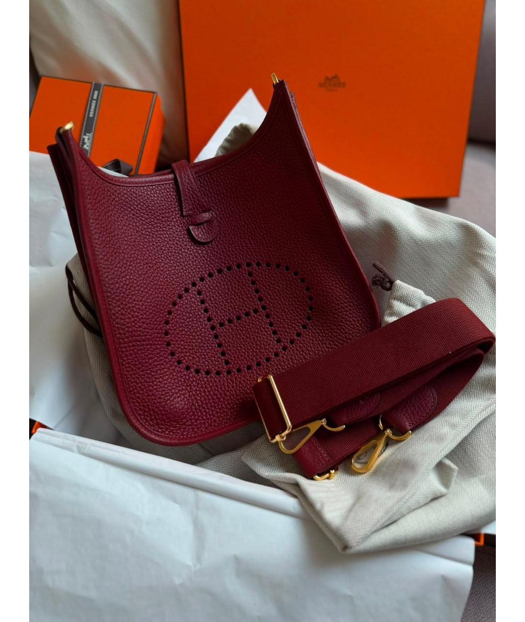 HERMES Бордовая кожаная сумка через плечо, фото 2