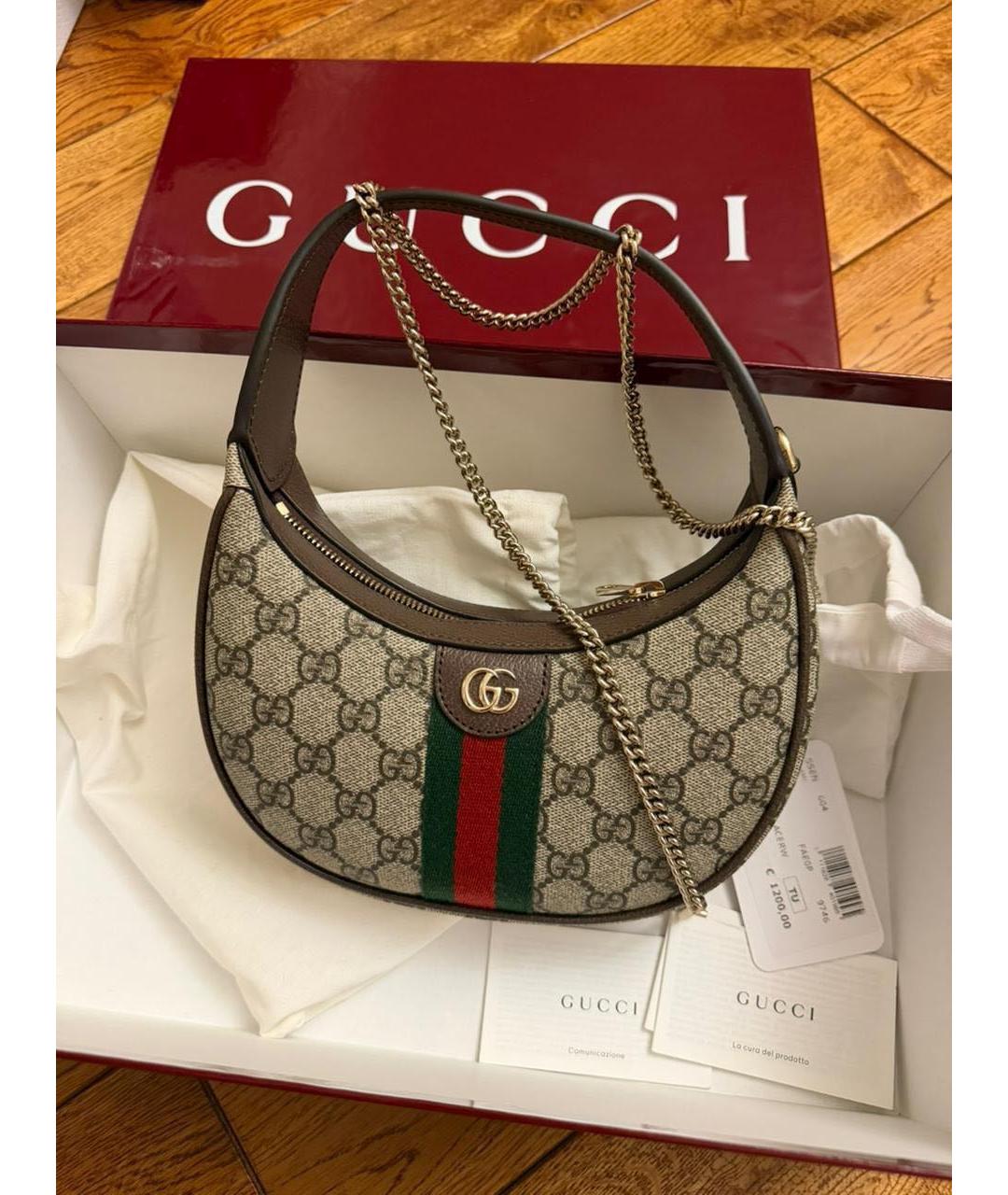 GUCCI Коричневая сумка с короткими ручками из канвы, фото 6