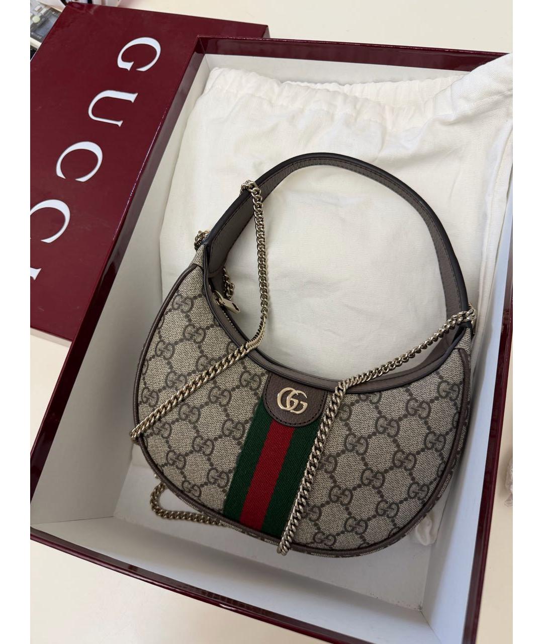 GUCCI Коричневая сумка с короткими ручками из канвы, фото 5
