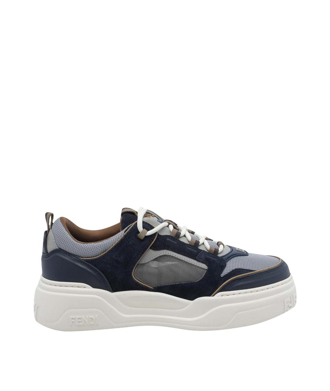 FENDI Синие кожаные низкие кроссовки / кеды, фото 1
