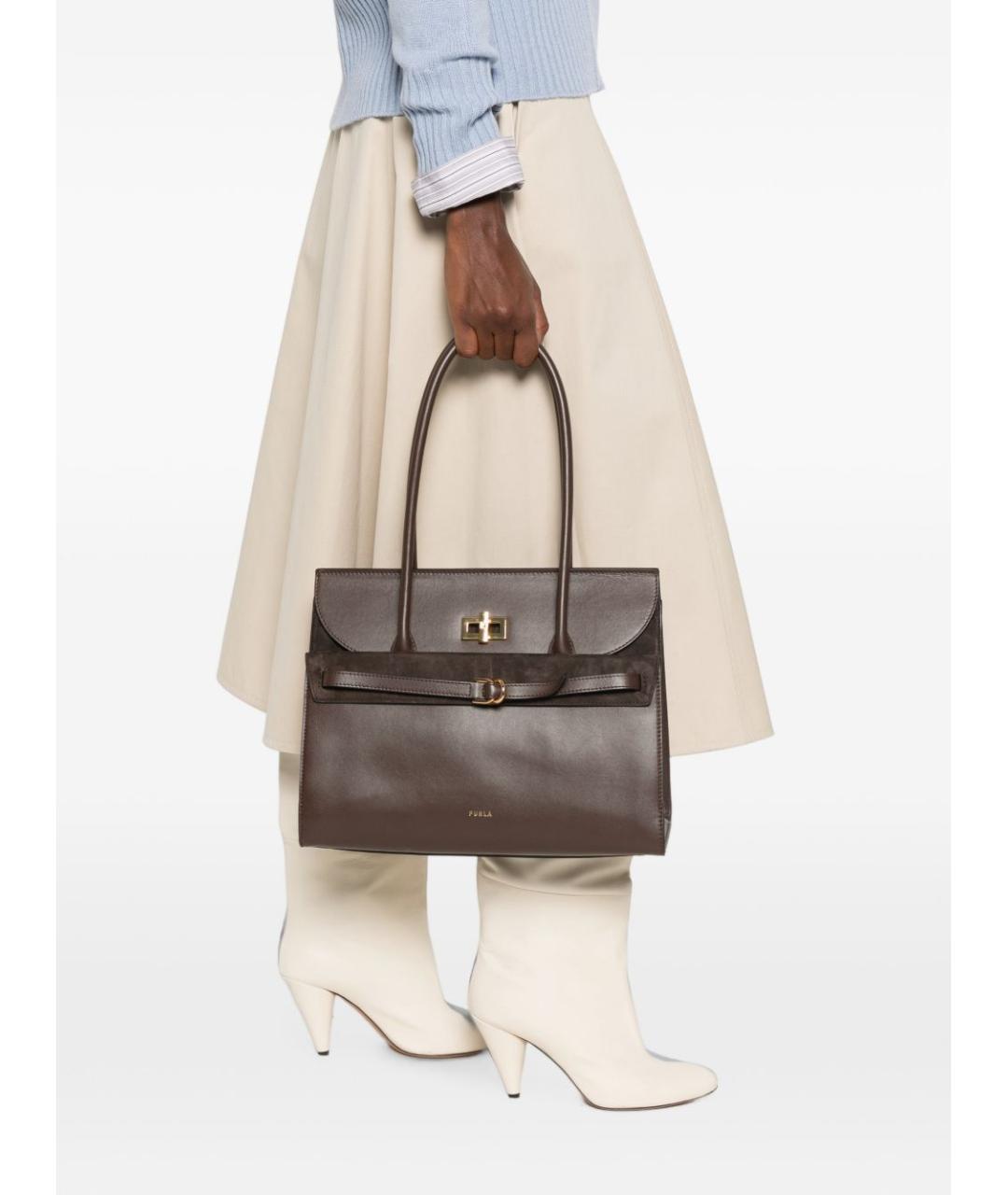FURLA Коричневая кожаная сумка через плечо, фото 2